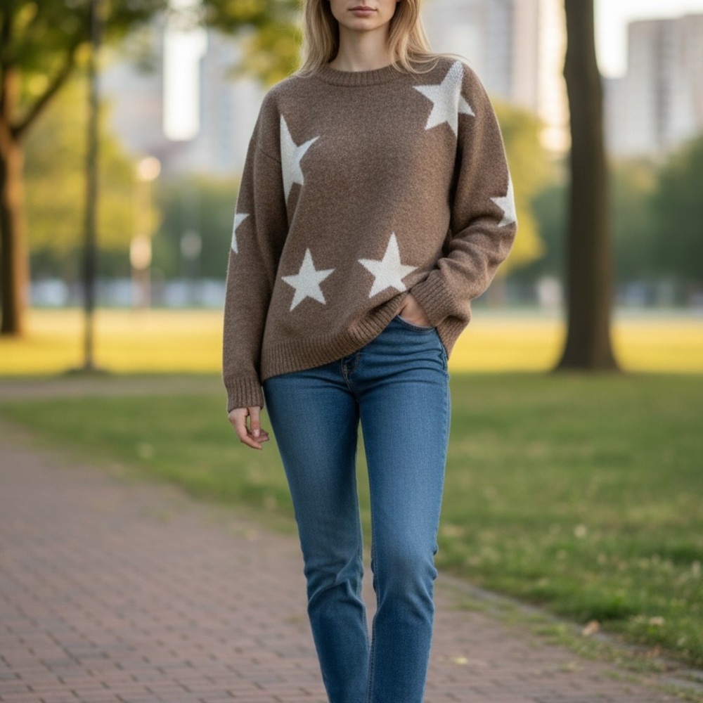 Star Pattern Brown Sweater